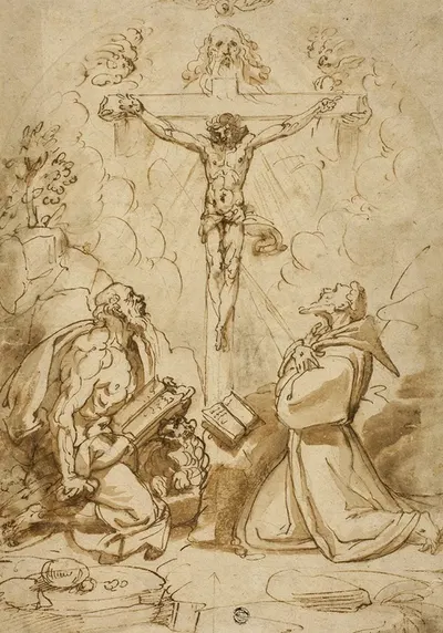 Saints Jerome and Francis of Assisi Adoring the Trinity by Бартоломео Пассаротти, c. 1570 — digital art print download