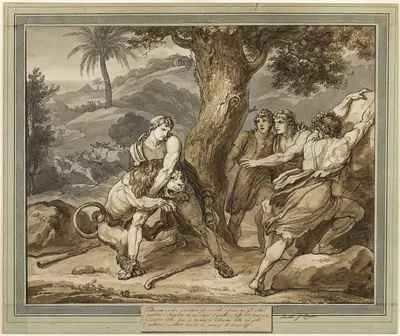 Telemachus Battles the Lion, from The Adventures of Telemachus, Book 2 by Бартоломео Пинелли, 1808 — digital art print…