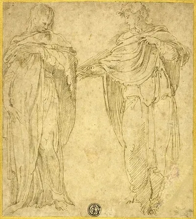 Two Standing Draped Figure by Battista Franco — digital art print download