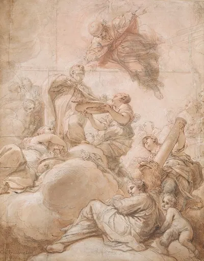 Allegory of the Elevation of Cardinal Deacon Oddone Colonna to the Papal Chair as Pope Martin V by Бенедетто Лути, 1700 —…