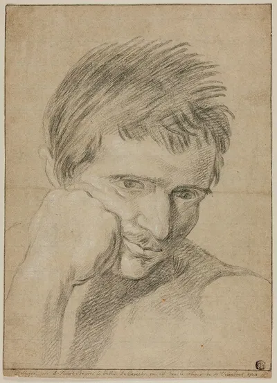 Bust of Young Man Resting Chin on Hand by Бернар Пикара, c. 1720 — digital art print download