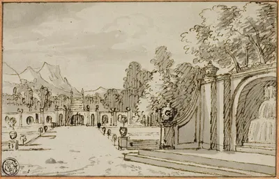 Formal Garden with Fountain in Foreground by Бернар Пикара — digital art print download