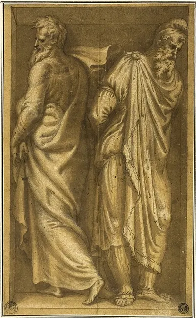 Two Standing Prisoners in a Niche by Бернардино Кампи, c. 1549 — digital art print download
