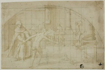 Design for a Lunette; Devils and Saint in a Monastery by Bernardino Poccetti — digital art print download