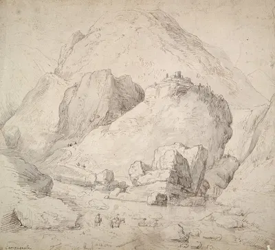 Mountainous Landscape with Figure on Horseback in Foreground by Бонавентура Питерс Старший — digital art print download