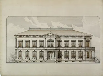 Design Studies, Elevation of a Villa, Presentation Elevation by Carl (Charles) J. Furst, c. 1870 — digital art print download