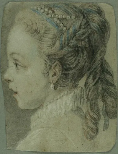Study; Head of a Young Girl Facing to the Left by Charles-André van Loo — digital art print download