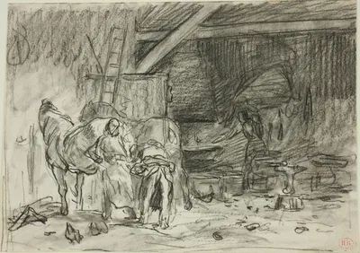 Interior of a Blacksmith’s Shop by Charles Emile Jacque, 1833-1894 — digital art print download