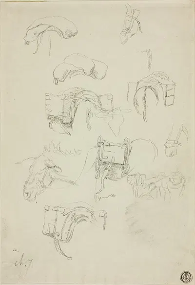 Sheet of Sketches; Details of a Donkey and Accoutrements by Шарль Эмиль Жак — digital art print download