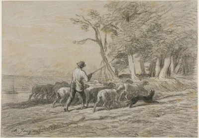 Shepherd and his Flock by Шарль Эмиль Жак — digital art print download