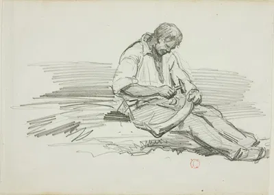 Man Mending Scythe by Шарль Франсуа Дюбини, c. 1862 — digital art print download