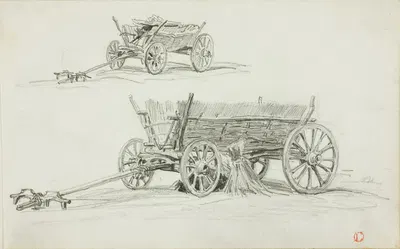 Two Sketches of an Ox Cart by Шарль Франсуа Дюбини, c. 1850 — digital art print download