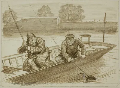 Fishing Scene by Charles Samuel Keene, c. 1884 — digital art print download