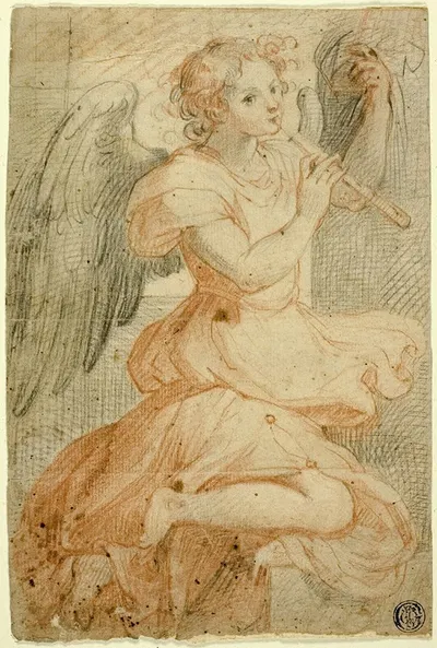 Angel Playing a Flute by Circle of Giuseppe Cesari, 1580 — digital art print download