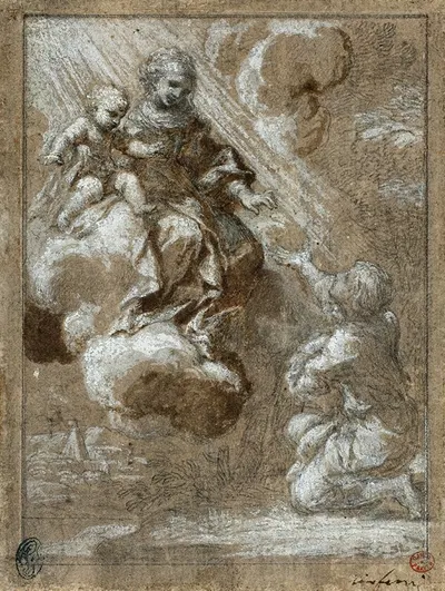The Madonna and Child in Glory Appearing to a Kneeling Young Man by Ciro Ferri — digital art print download