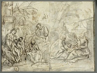 Studies of the Holy Family and Saint John the Baptist by Claude Gillot — digital art print download