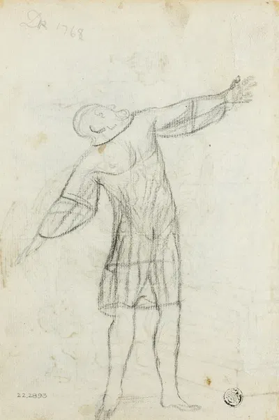 Sketch of Standing Man with Outstretched Arms by Claude Louis Desrais — digital art print download