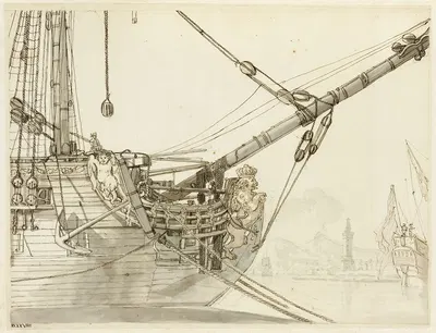 Study of a Warship’s Prow with British Warships and Naples Harbor Beyond by Claude-Joseph Vernet, c. 1748 — digital art…