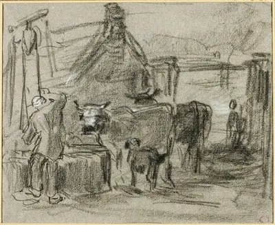 Farmyard with Man and Cattle by Constant Troyon — digital art print download