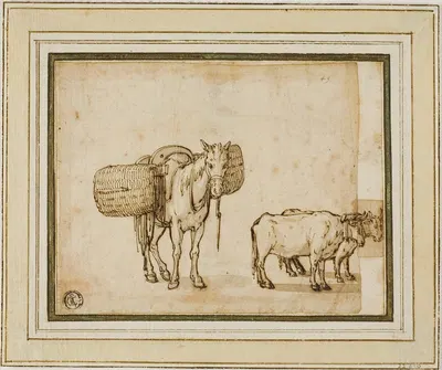 Mule Carrying Baskets, Pair of Yoked Oxen by Корнелис де Ваэль — digital art print download