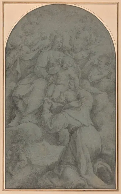 Saint Francis of Assisi Adoring the Virgin and Child by Denys Calvaert, 1607 — digital art print download
