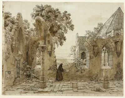 Monk in the Ruins of a Monastery by Доменико Квальо-младший, 1820-1830 — digital art print download