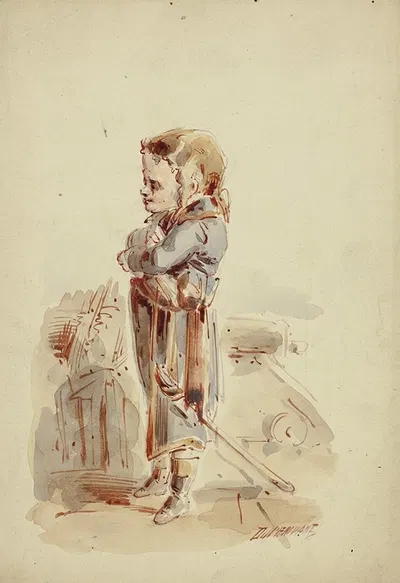 Boy Posing as Admiral on Ship by Dupenvant — digital art print download
