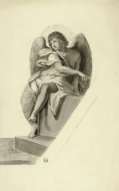 Angel Seated by Tomb by Элизабета Мюррей — digital art print download