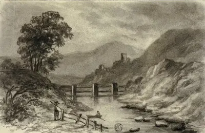 Горный поток с лодкой by Элизабета Мюррей, c. 1855 — digital art print download