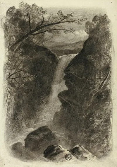 Горный водопад by Элизабета Мюррей, c. 1855 — digital art print download