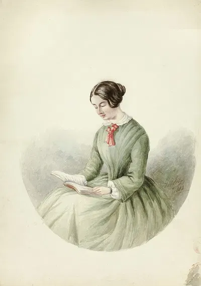 Portrait of Woman Reading by Элизабета Мюррей, 1852 — digital art print download