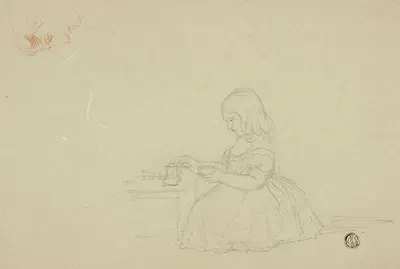 Prints and Drawings Young Girl Pouring Tea and Profile Sketch by Элизабета Мюррей — digital art print download