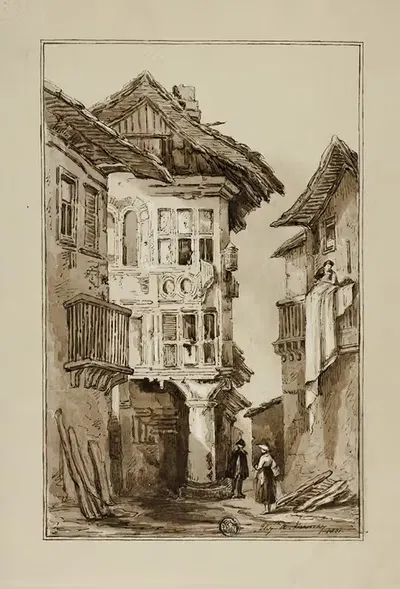 Сельская уличная сцена by Элизабета Мюррей, 1831 — digital art print download
