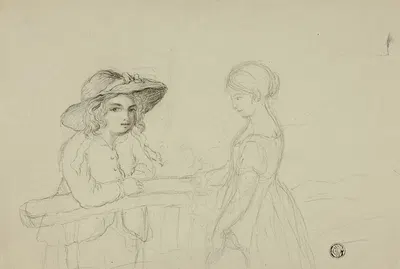 Two Girls at Gate by Элизабета Мюррей — digital art print download