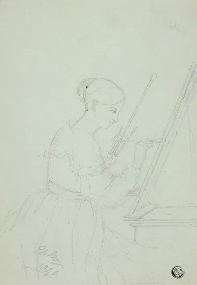Young Woman Painting (possibly a Self Portrait) by Элизабета Мюррей, 1840 — digital art print download