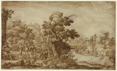 Landscape with Dancers and Musicians by Ercole Bazicaluva — digital art print download