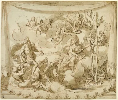 Neptune and Minerva Discussing the Foundation of Athens by Follower of Charles Le Brun — digital art print download