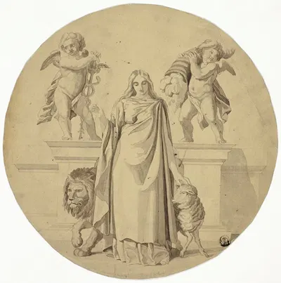 Allegorical Female Figure with Lion, Lamb, Two Putti by Frederic Leighton — digital art print download