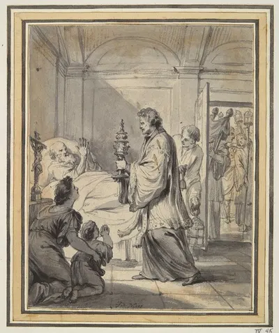 Man on his Deathbed with Priest and Others by Godfried Maes — digital art print download