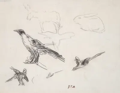 Ravens, Donkey, Rabbit, and Goose by Жан-Франсуа Миле, 1871 — digital art print download
