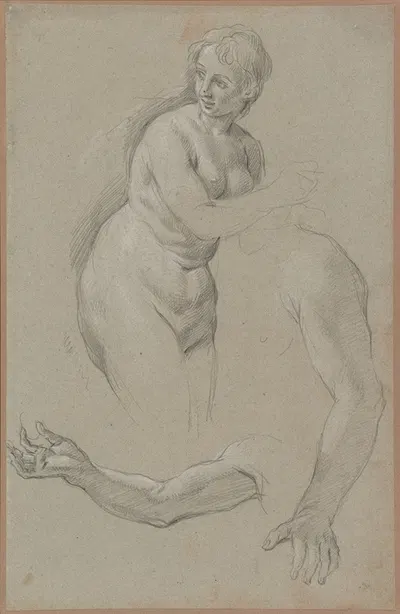 A Female Nude and Two Studies of an Arm, One Holding a Miniature by School of Carlo Maratti — digital art print download