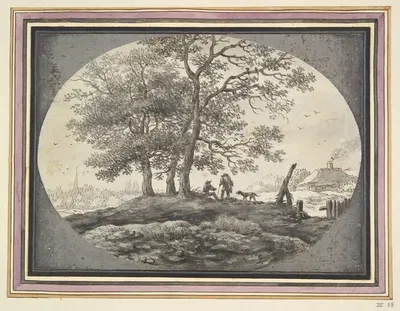 Landscape with Two Figures and a Dog by Эрноут Тер Химпел — digital art print download