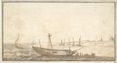 Beach with Ships near Scheveningen by Абрахам де Вервер — digital art print download