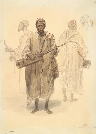 Un Maure musicien des rues à Tanger (A Moorish Street Musician in Tangier) by Денис Огюст Мари Раффе, 1847 — digital art…