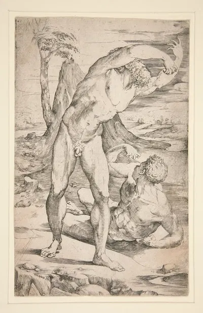 Two Nude Men in a Landscape by Domenico Beccafumi — digital art print download
