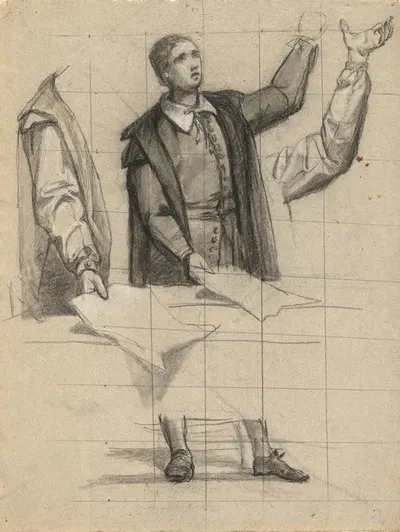 Man preaching, sketch for Signing of the Compact in the Cabin of the Mayflower by Эдвин Уайт — digital art print download