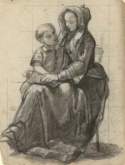 Mother and child, sketch for Signing of the Compact in the Cabin of the Mayflower by Эдвин Уайт — digital art print download