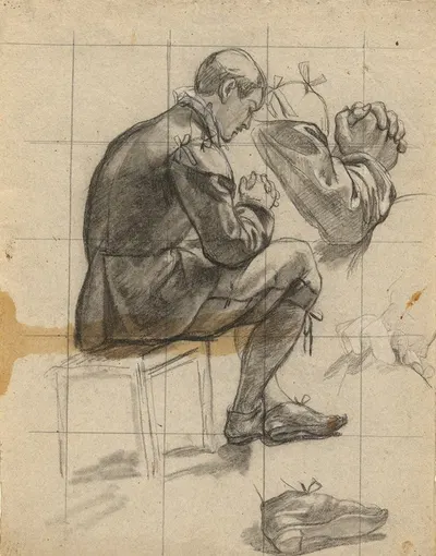 Unidentified figure, sketch for Signing of the Compact in the Cabin of the Mayflower by Эдвин Уайт — digital art print…