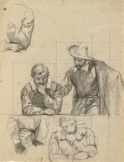 Unidentified group, sketch for Signing of the Compact in the Cabin of the Mayflower by Эдвин Уайт — digital art print…