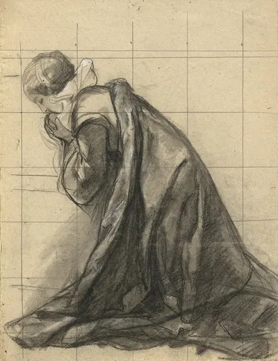 Woman praying, sketch for Signing of the Compact in the Cabin of the Mayflower by Эдвин Уайт — digital art print download